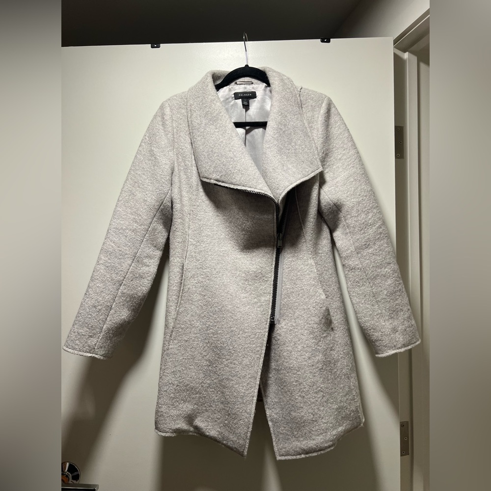 Halogen Women’s Gray Wool Blend Coat Asymmetric front Zip size: small